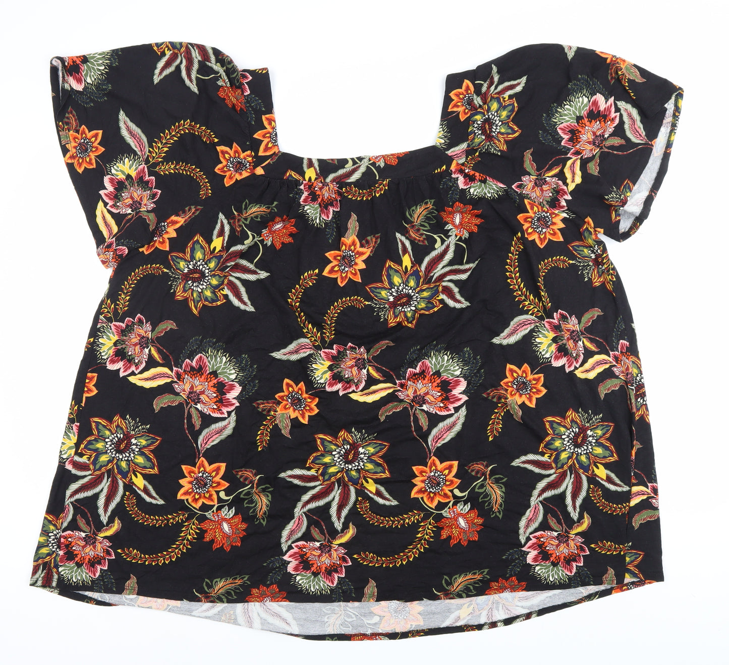 Evans Womens Plus Size 26 Black Floral Puff Sleeve Tunic Blouse