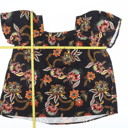 Evans Womens Plus Size 26 Black Floral Puff Sleeve Tunic Blouse