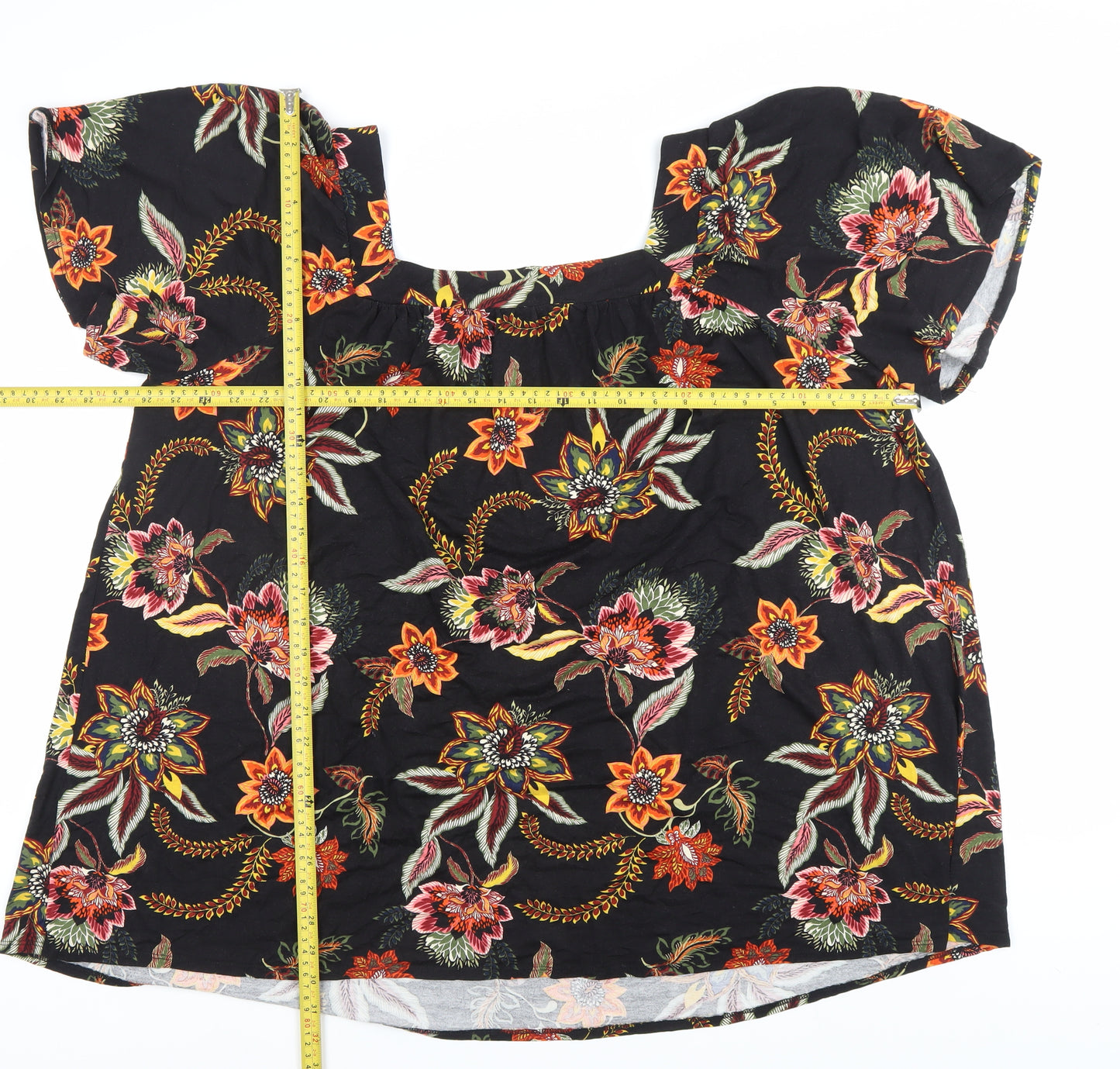 Evans Womens Plus Size 26 Black Floral Puff Sleeve Tunic Blouse