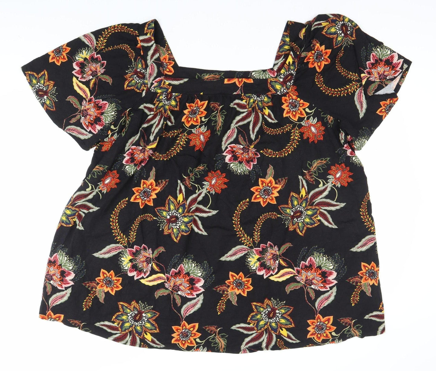 Evans Womens Plus Size 26 Black Floral Puff Sleeve Tunic Blouse