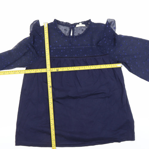 Fat Face Women's Blue Ruffle Sheer Sleeve Star Blouse Size 8
