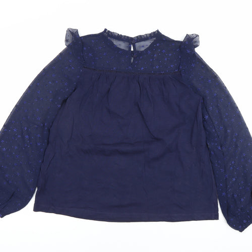 Fat Face Women's Blue Ruffle Sheer Sleeve Star Blouse Size 8
