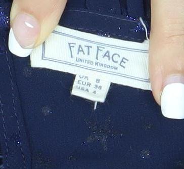 Fat Face Women's Blue Ruffle Sheer Sleeve Star Blouse Size 8