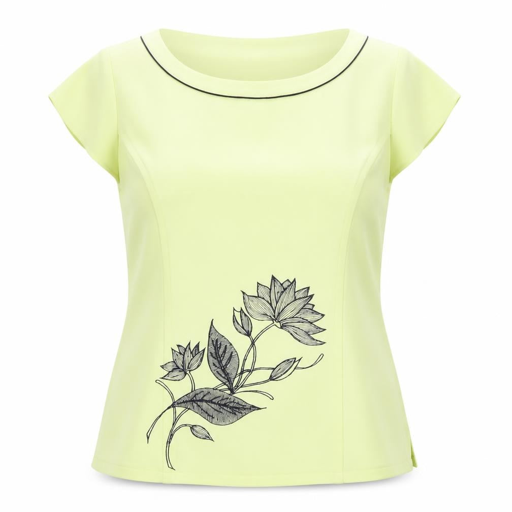 Front view of Jacques Vert Women’s Yellow Floral Embroidered Blouse, size UK 12