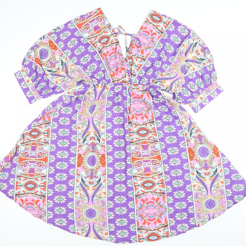 Copperrose Women’s Multicoloured S A-Line V-Neck Kimono Sleeve Dress