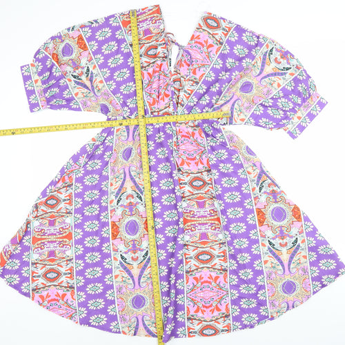 Copperrose Women’s Multicoloured S A-Line V-Neck Kimono Sleeve Dress