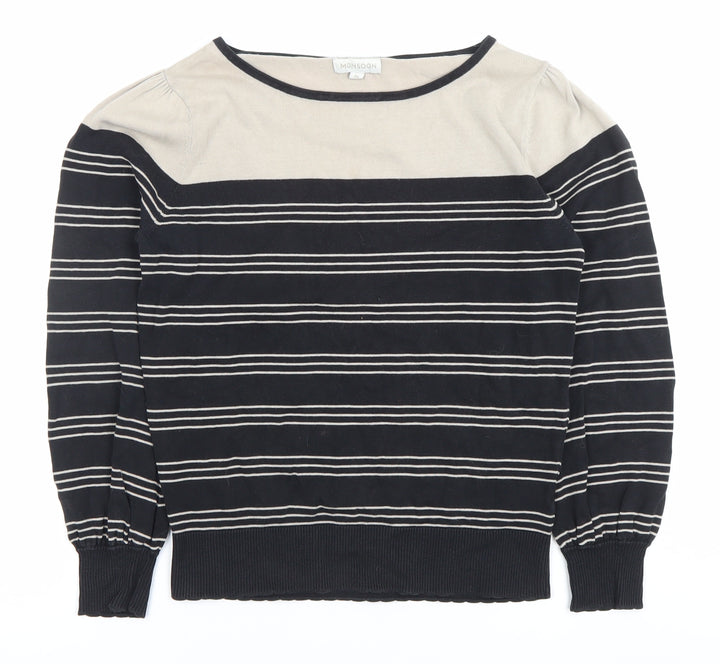 Monsoon Women's Black Striped Boat Neck Jumper Size M