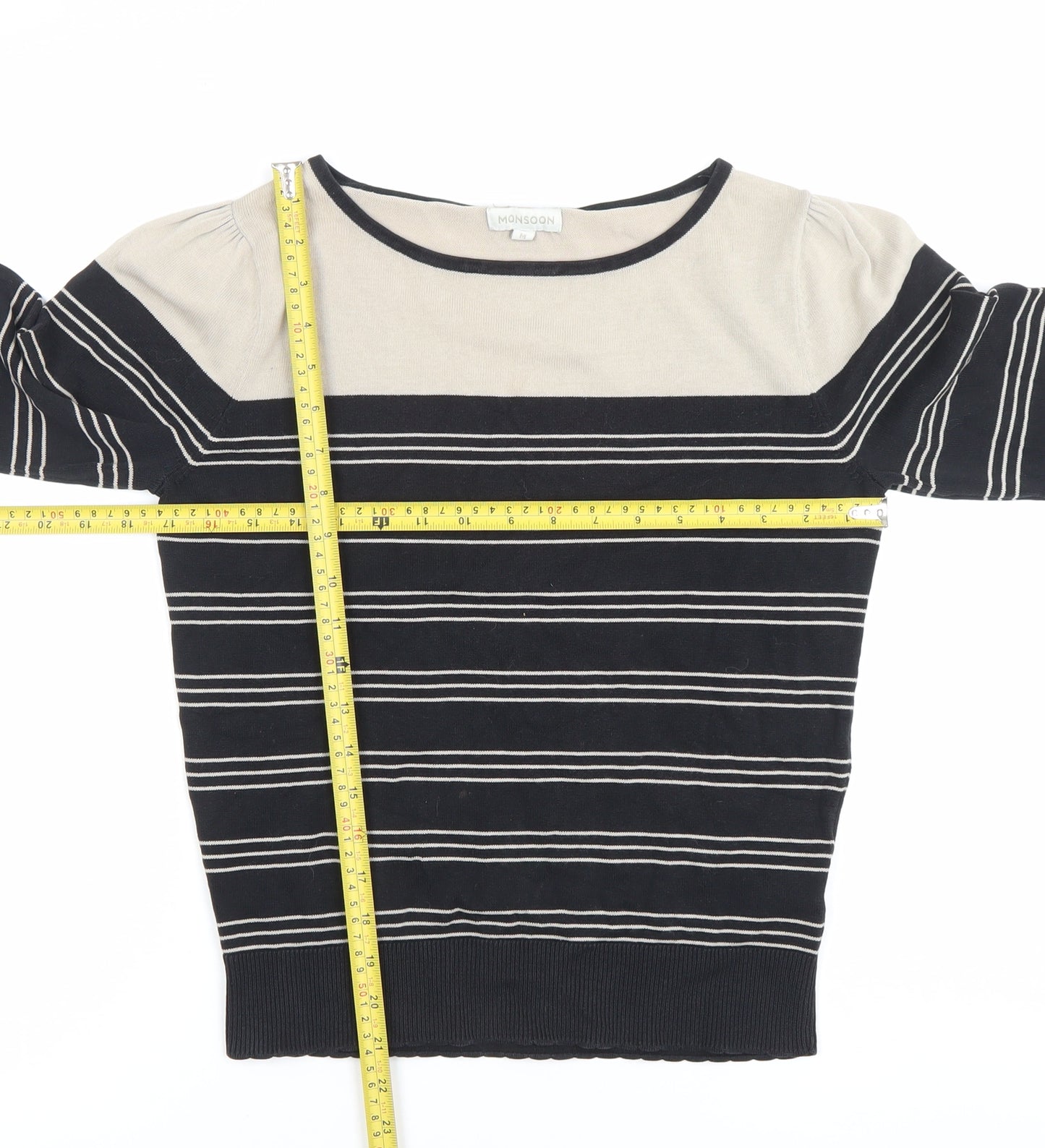 Monsoon Women's Black Striped Boat Neck Jumper Size M