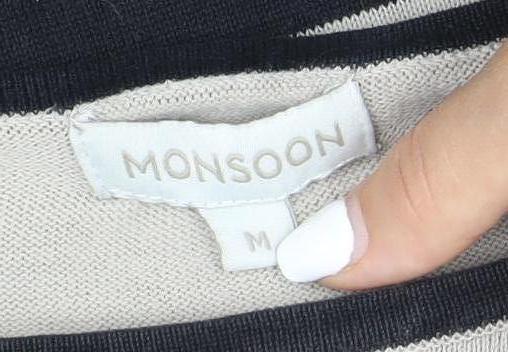 Monsoon Women's Black Striped Boat Neck Jumper Size M