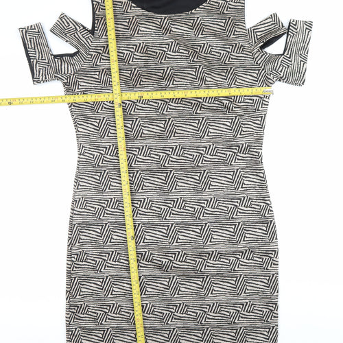 River Island Women’s Black Geometric Bodycon Dress Size 16