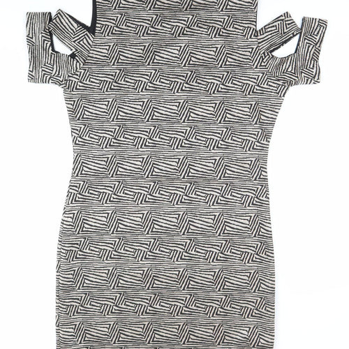 River Island Women’s Black Geometric Bodycon Dress Size 16