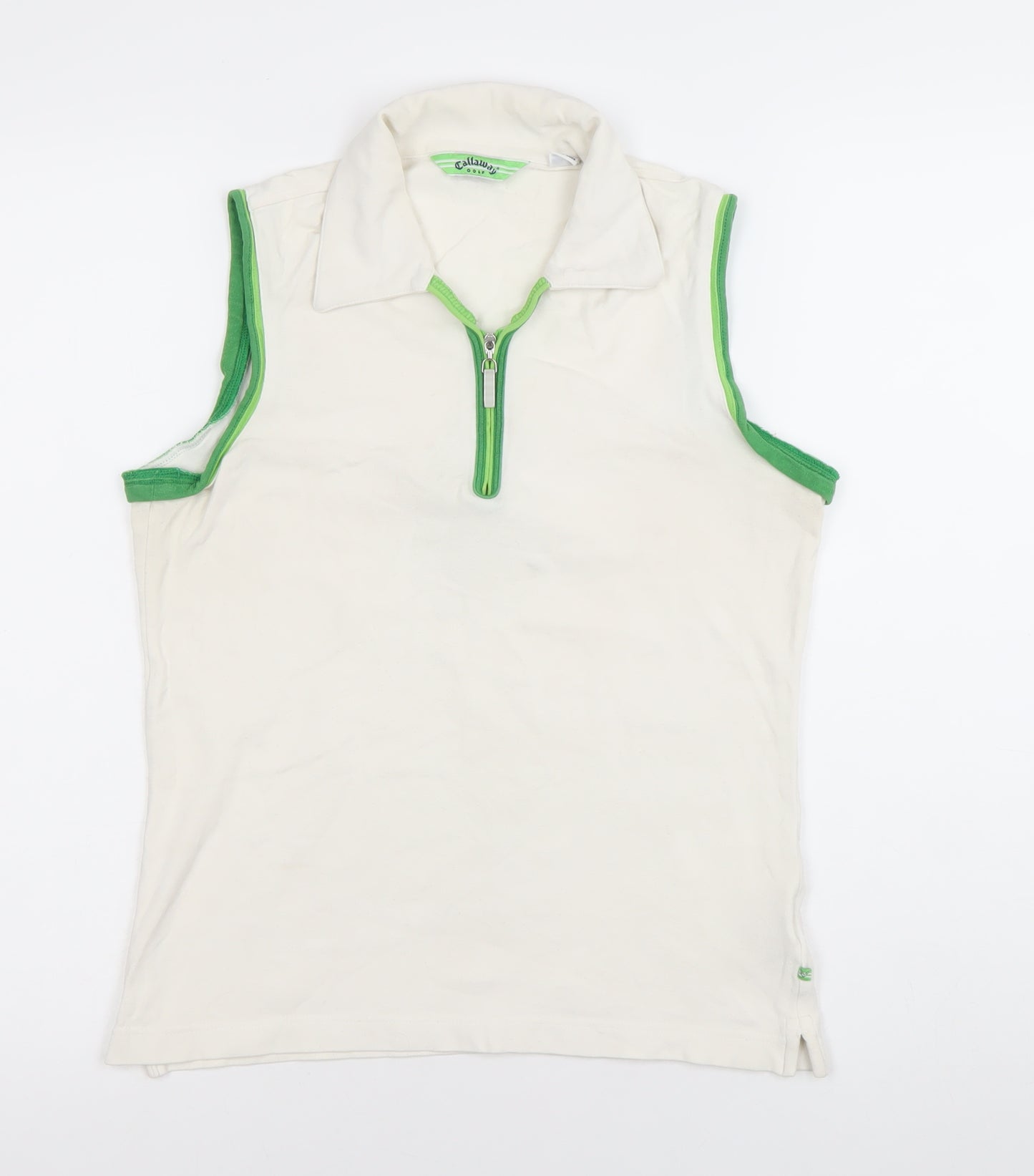 Callaway Women’s White Green Sleeveless Polo Shirt M Sports Golf Summer