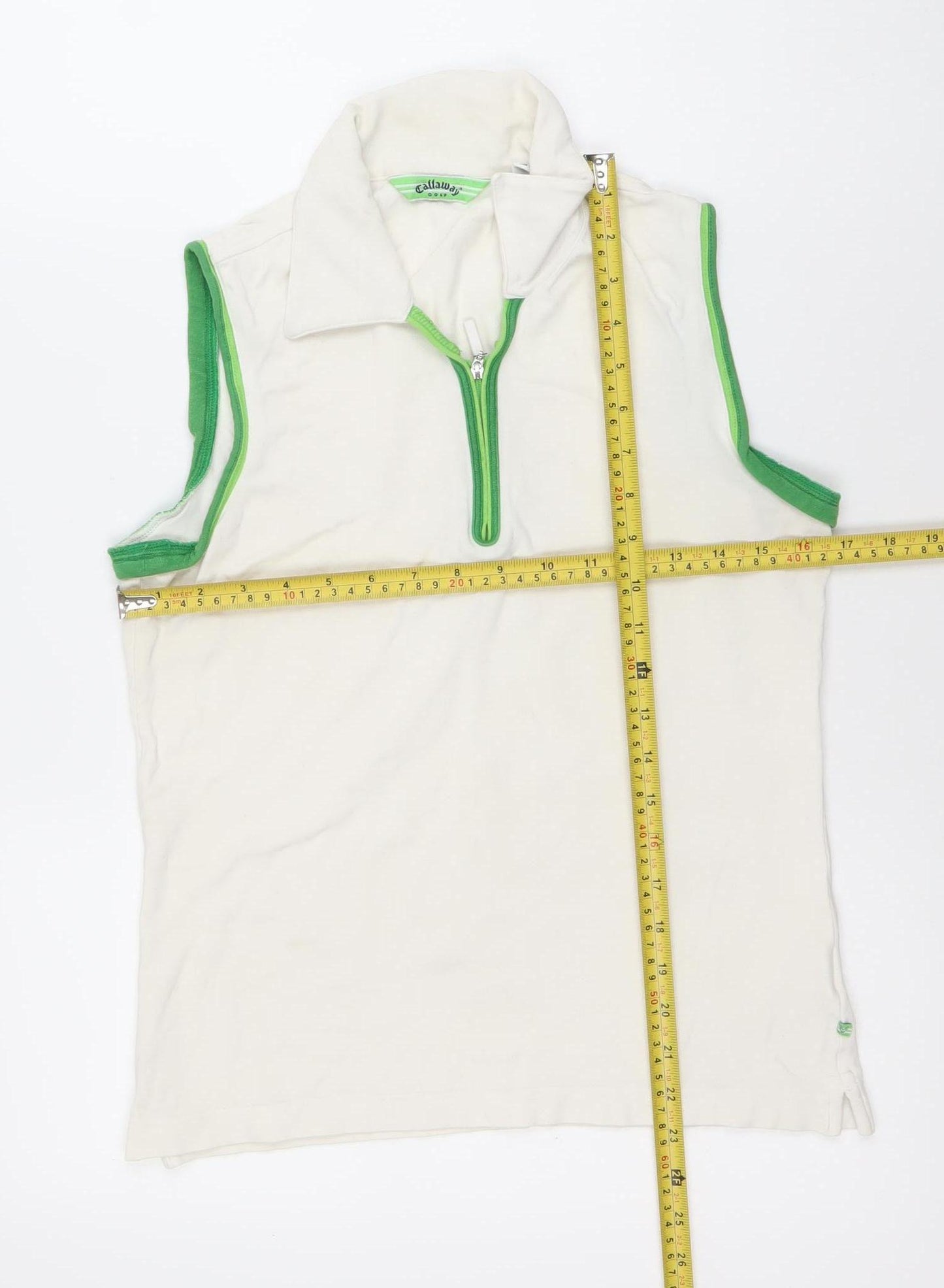 Callaway Women’s White Green Sleeveless Polo Shirt M Sports Golf Summer