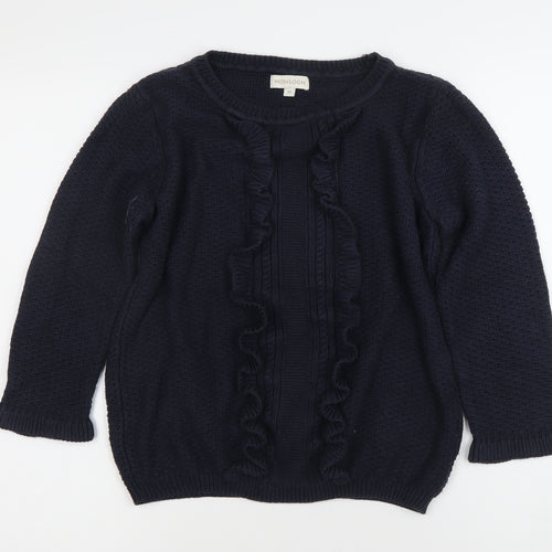Monsoon Women's Blue Cable-Knit Ruffle Pullover Jumper M