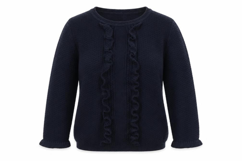 Monsoon Women's Blue Cable-Knit Ruffle Pullover Jumper M