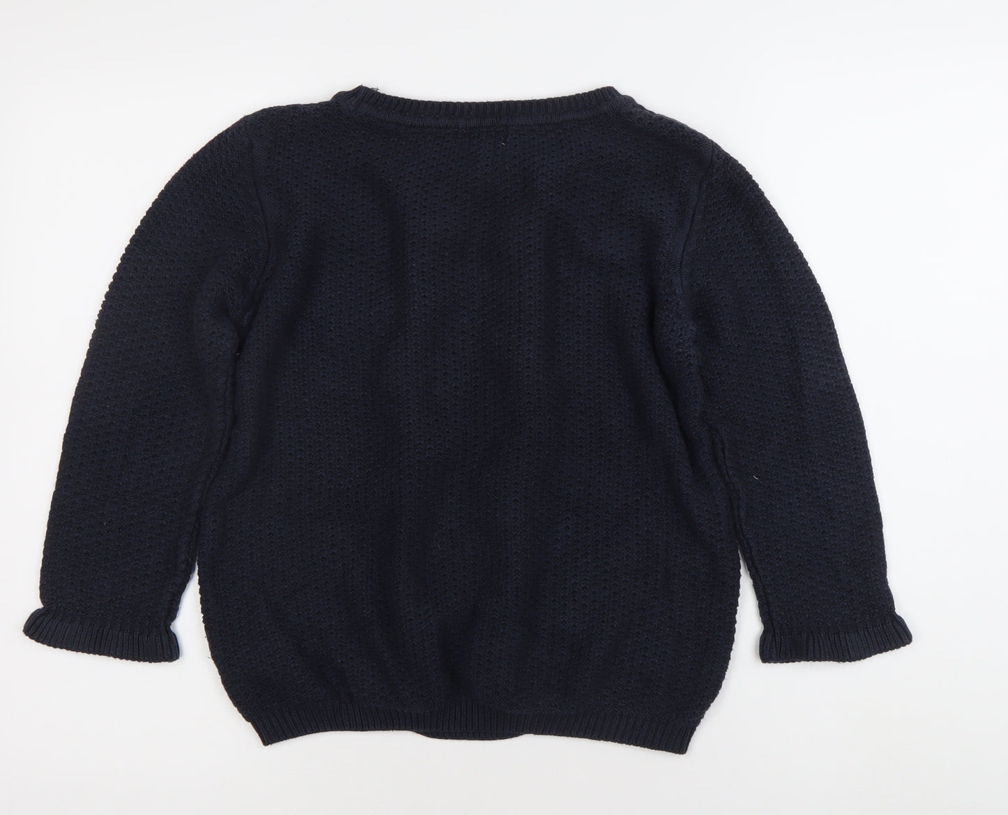 Monsoon Women's Blue Cable-Knit Ruffle Pullover Jumper M