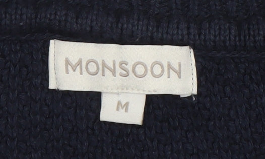 Monsoon Women's Blue Cable-Knit Ruffle Pullover Jumper M