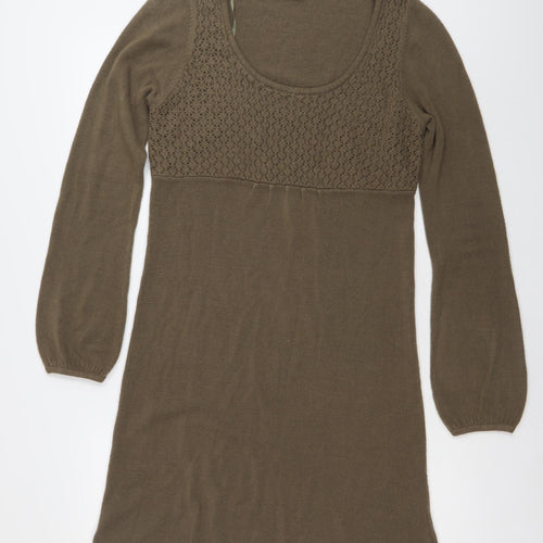 Ethical Aesthetics Women’s Brown M Jumper Dress Scoop Neck Long Sleeve