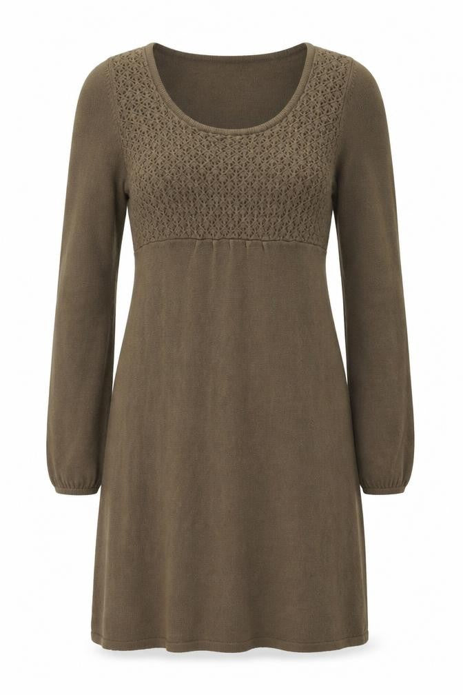 Ethical Aesthetics Women’s Brown M Jumper Dress Scoop Neck Long Sleeve