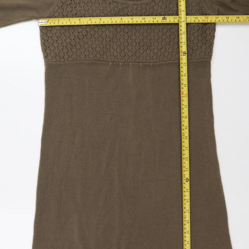 Ethical Aesthetics Women’s Brown M Jumper Dress Scoop Neck Long Sleeve