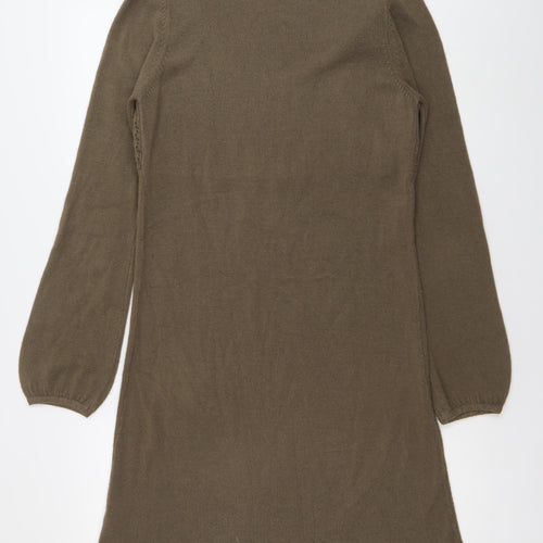 Ethical Aesthetics Women’s Brown M Jumper Dress Scoop Neck Long Sleeve