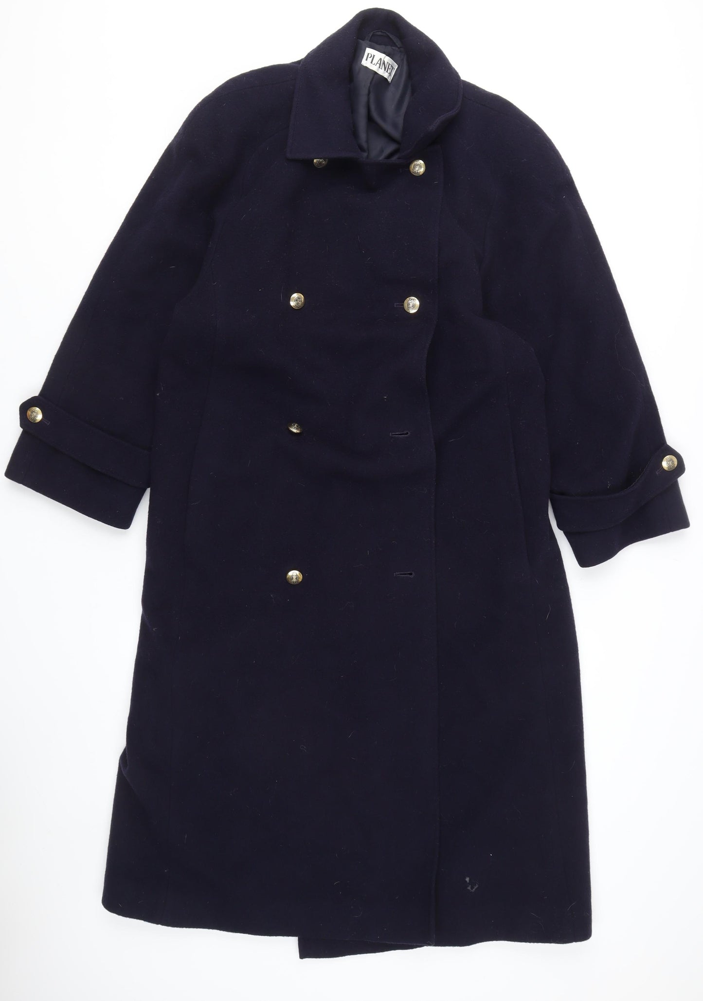 Planet Women's Blue Wool Long Pea Coat Petites Regular Fit