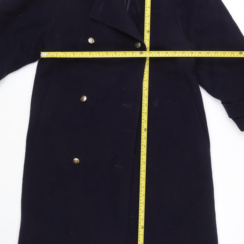 Planet Women's Blue Wool Long Pea Coat Petites Regular Fit