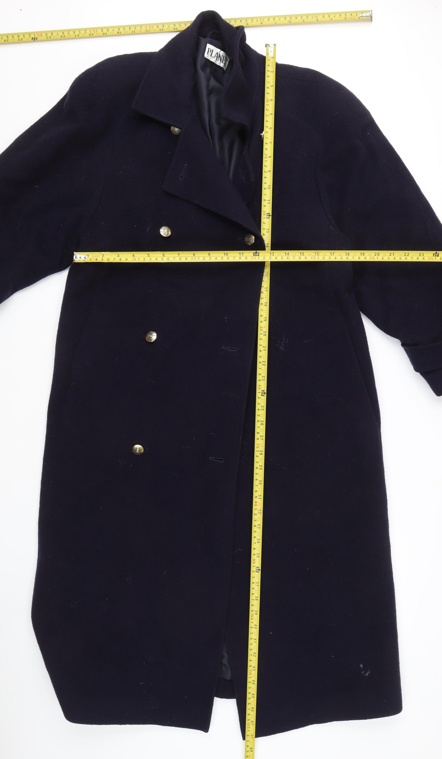 Planet Women's Blue Wool Long Pea Coat Petites Regular Fit