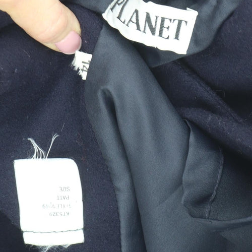 Planet Women's Blue Wool Long Pea Coat Petites Regular Fit