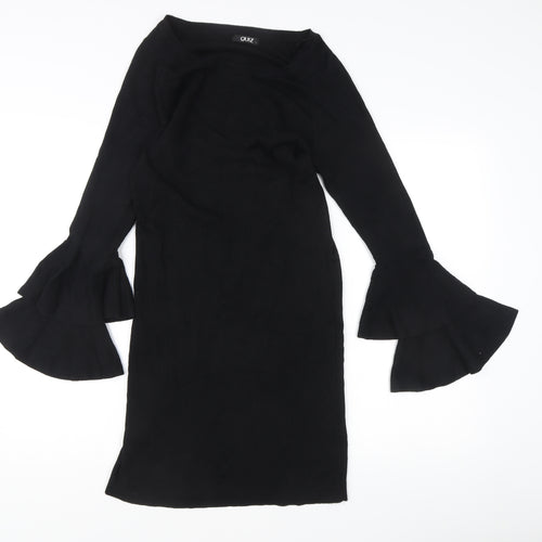 Quiz Women's Black L Sheath Knit Bell Sleeve Knee Length Dress
