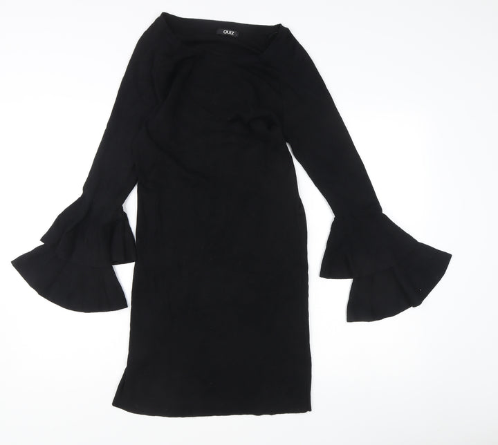 Quiz Women's Black L Sheath Knit Bell Sleeve Knee Length Dress