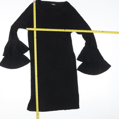 Quiz Women's Black L Sheath Knit Bell Sleeve Knee Length Dress
