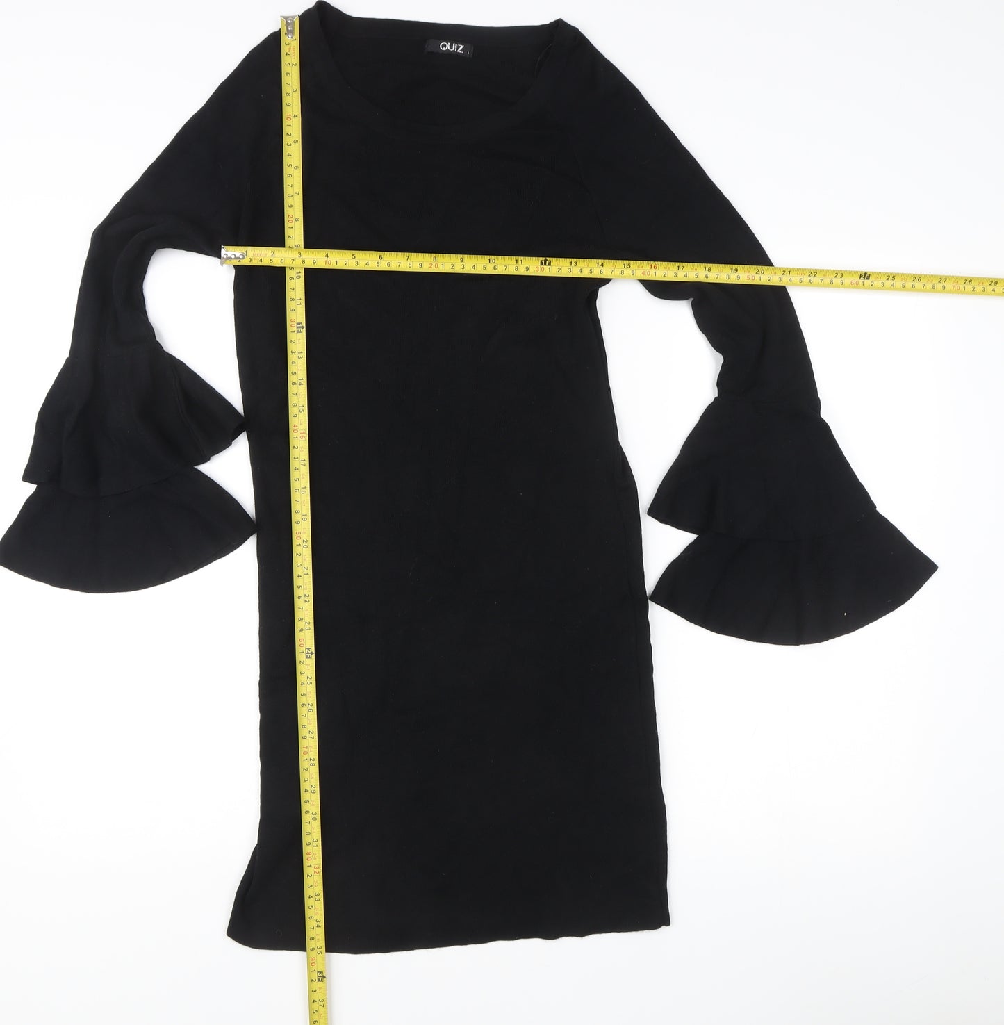 Quiz Women's Black L Sheath Knit Bell Sleeve Knee Length Dress