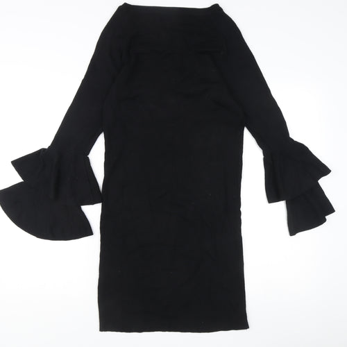 Quiz Women's Black L Sheath Knit Bell Sleeve Knee Length Dress