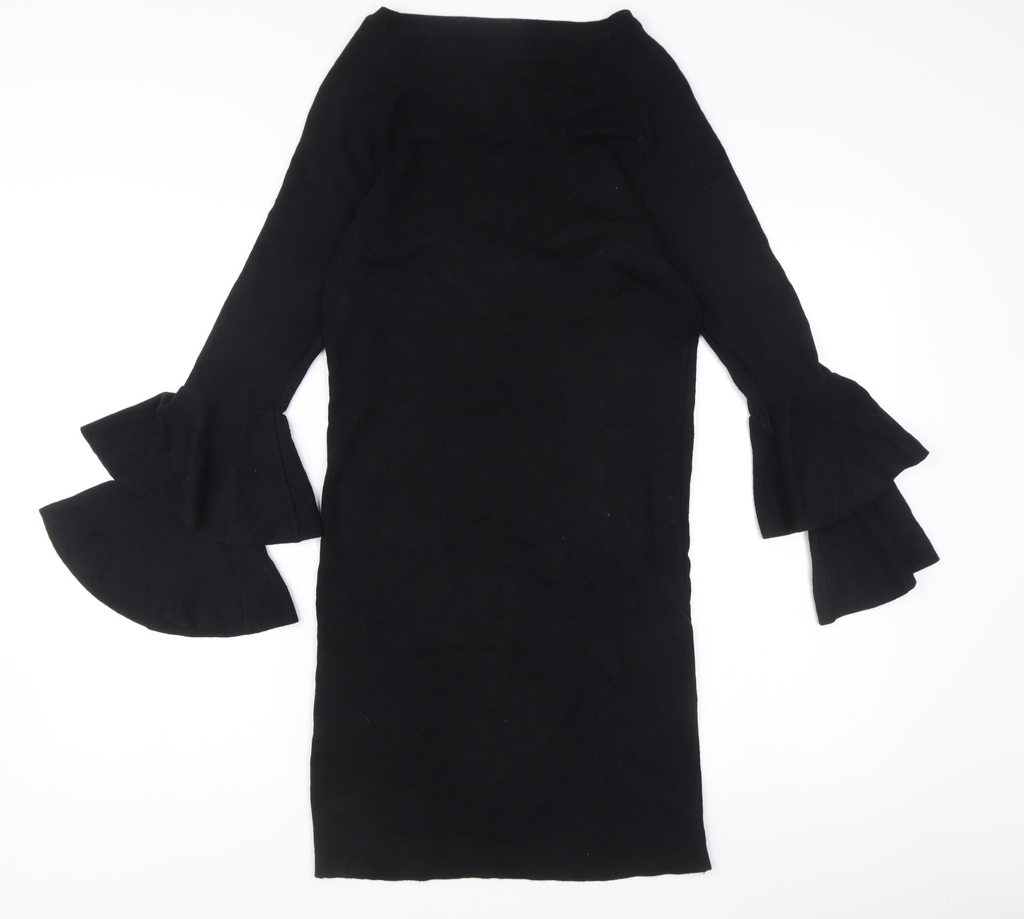 Quiz Women's Black L Sheath Knit Bell Sleeve Knee Length Dress