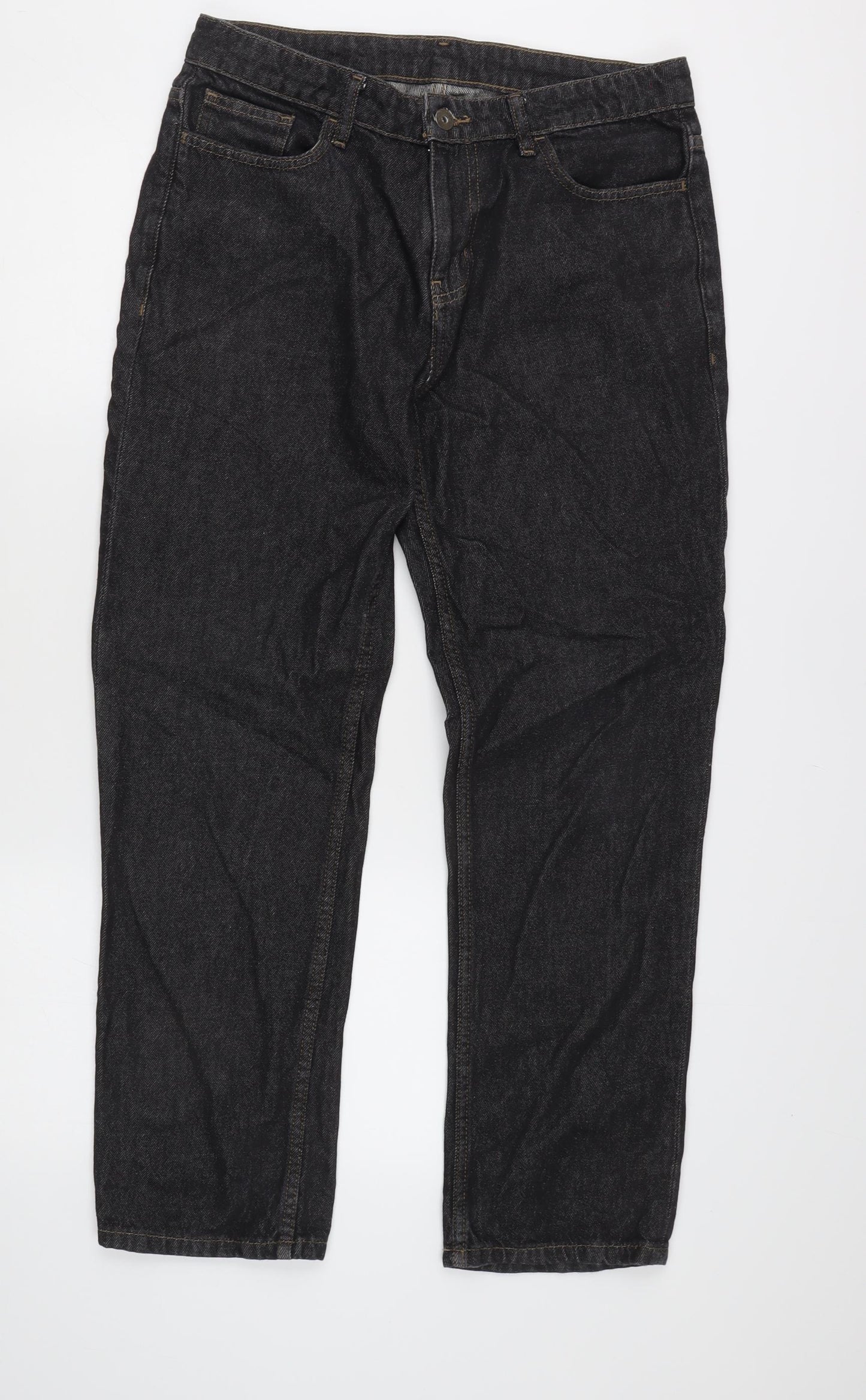 George Men's Black 32W 30L Straight Leg Denim Jeans