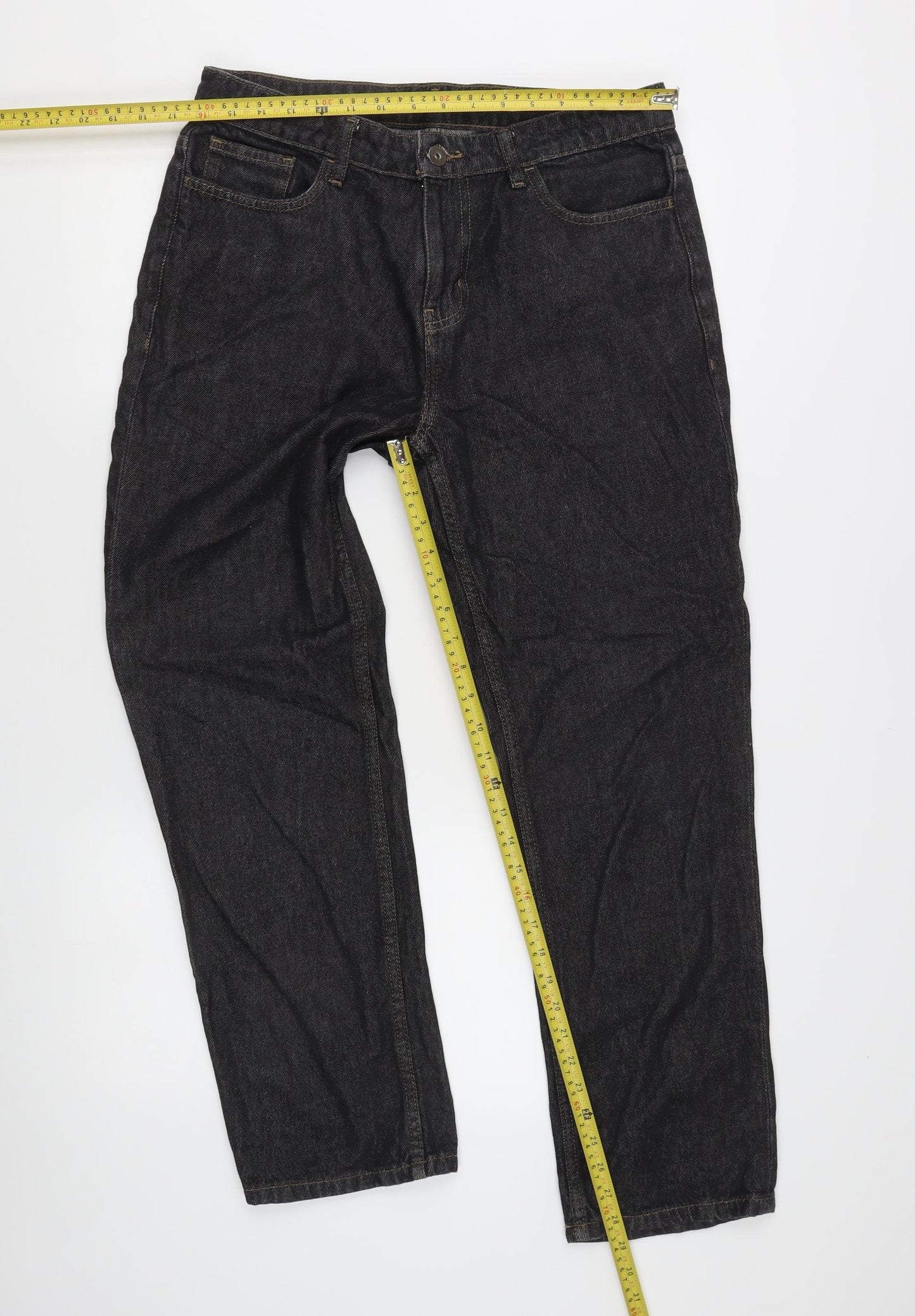 George Men's Black 32W 30L Straight Leg Denim Jeans