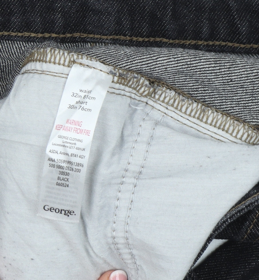 George Men's Black 32W 30L Straight Leg Denim Jeans