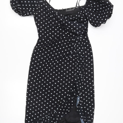 PrettyLittleThing Women's Black Polka Dot Midi Wrap Dress Size 4