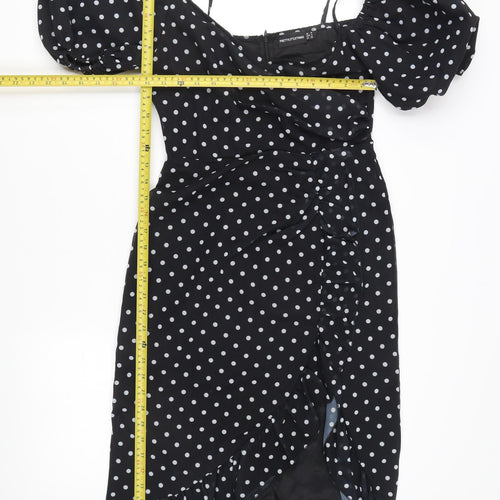 PrettyLittleThing Women's Black Polka Dot Midi Wrap Dress Size 4