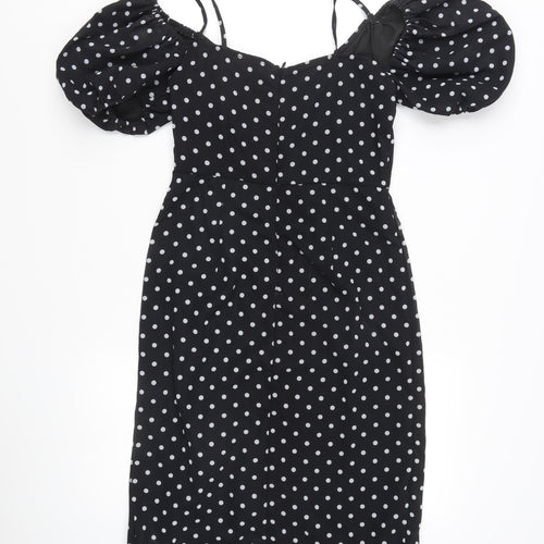 PrettyLittleThing Women's Black Polka Dot Midi Wrap Dress Size 4