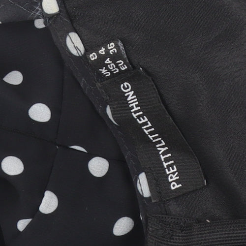 PrettyLittleThing Women's Black Polka Dot Midi Wrap Dress Size 4