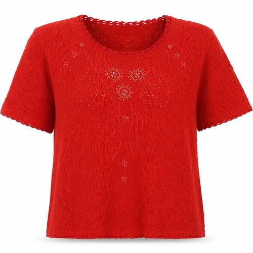 Roman Originals Women's Red Floral Embroidered Knit Jumper L