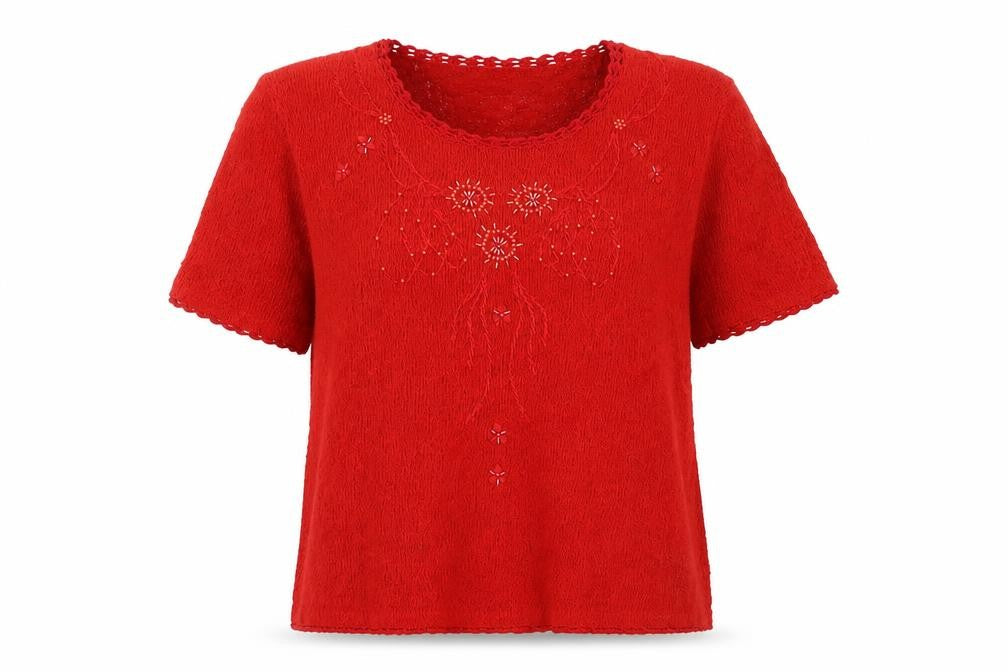 Roman Originals Women's Red Floral Embroidered Knit Jumper L