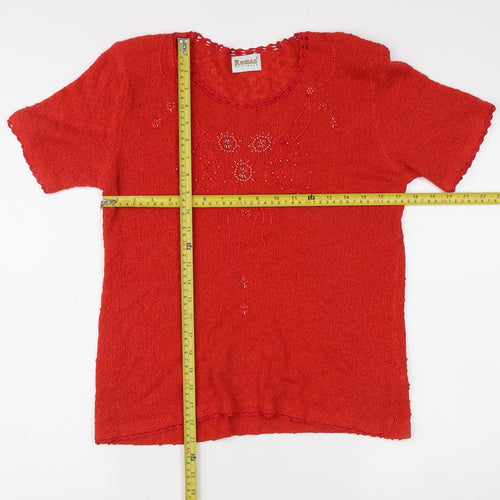 Roman Originals Women's Red Floral Embroidered Knit Jumper L