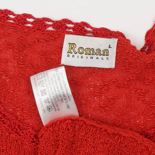Roman Originals Women's Red Floral Embroidered Knit Jumper L