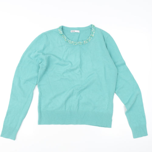 Elise Austen Women's Green Medium Pullover Jumper with Beaded Neck
