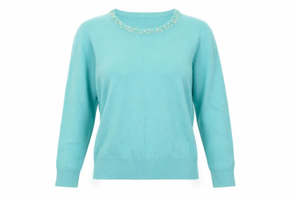 Front view of Elise Austen Women's Green Medium jumper with Beaded Neck