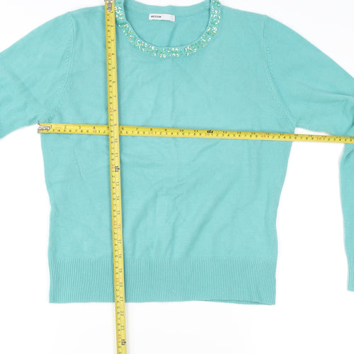 Elise Austen Women's Green Medium Pullover Jumper with Beaded Neck