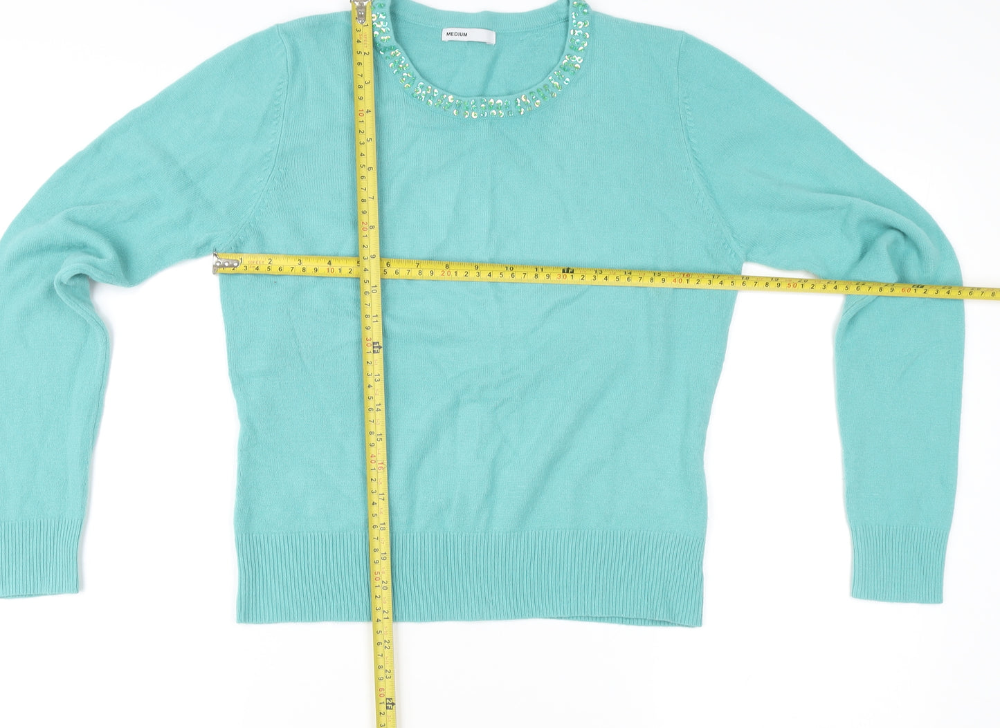 Elise Austen Women's Green Medium Pullover Jumper with Beaded Neck